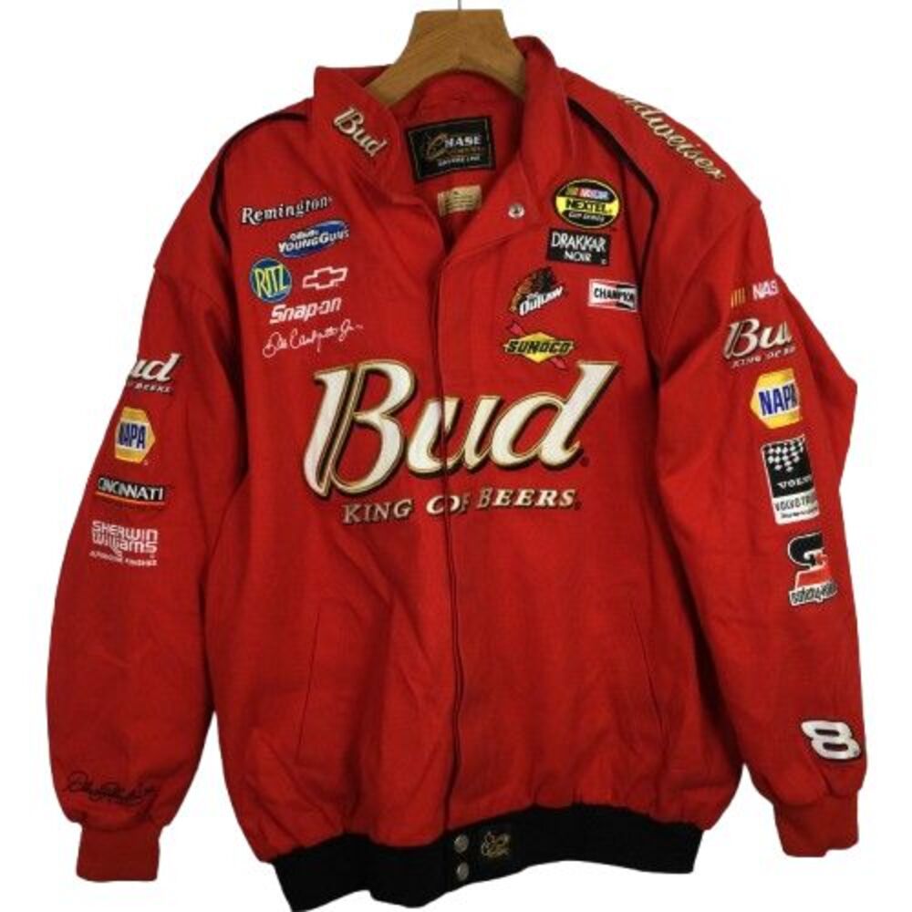 Chase Authentics Mens Budweiser Nascar Racing Jacket Embroidered Red Size XL
